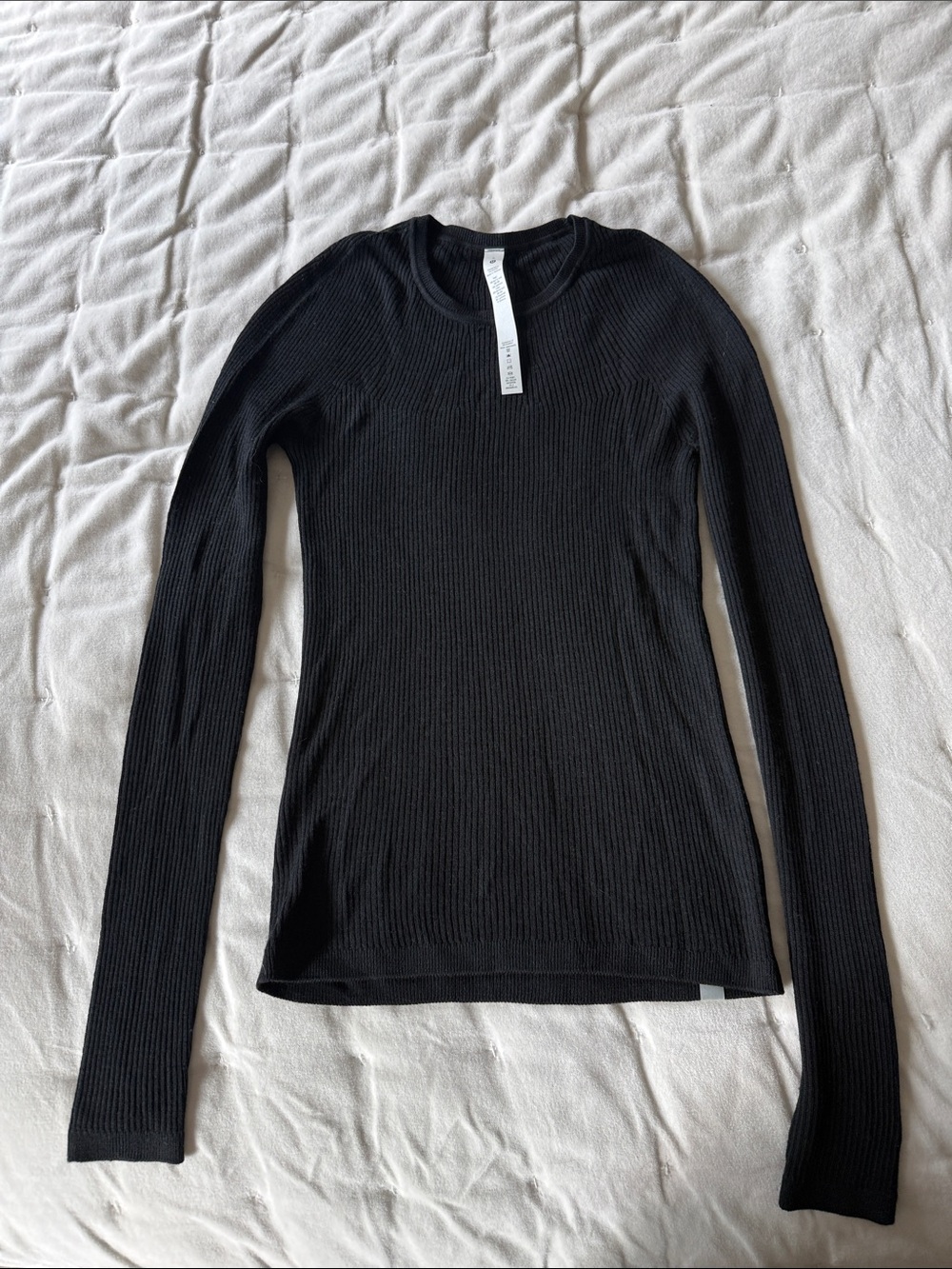 lululemon athletica Black Ribbed Long-Sleeve Crew sweater merino wool/cashmere